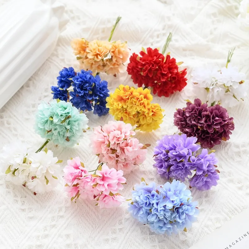 18PCS Artificial Flowers Christmas Decorations for Home Scrapbook Wedding Decorative Wreaths Diy Gifts Candy Box Silk Carnation