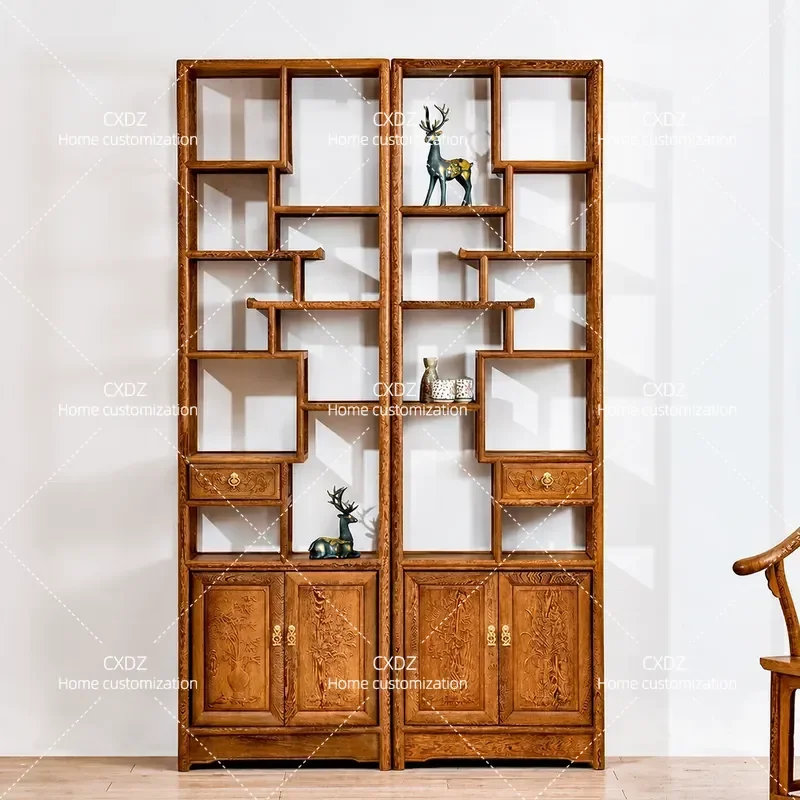 New Chinese Style Solid Wood Bogu Shelf Living Room Partition Display Rack Antique Curio Cabinet Storage Stand for Home Decor