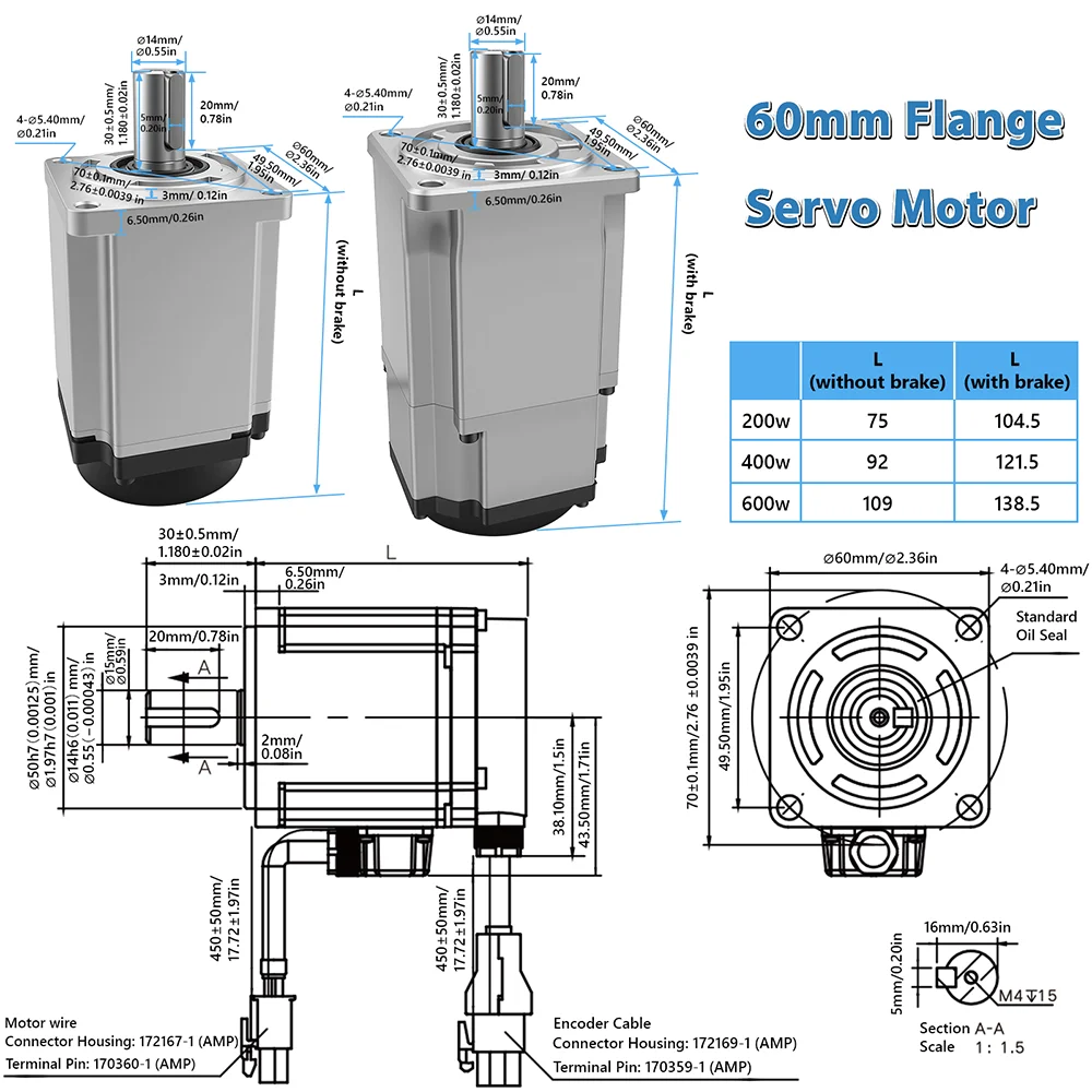 AC Servo Motor Driver Kit 400W/750W/1KW 17/21Bit Single Multi Absolute Encoder 3000RPM 2.39Nm~3.18Nm 80 Flange Servo With RS485
