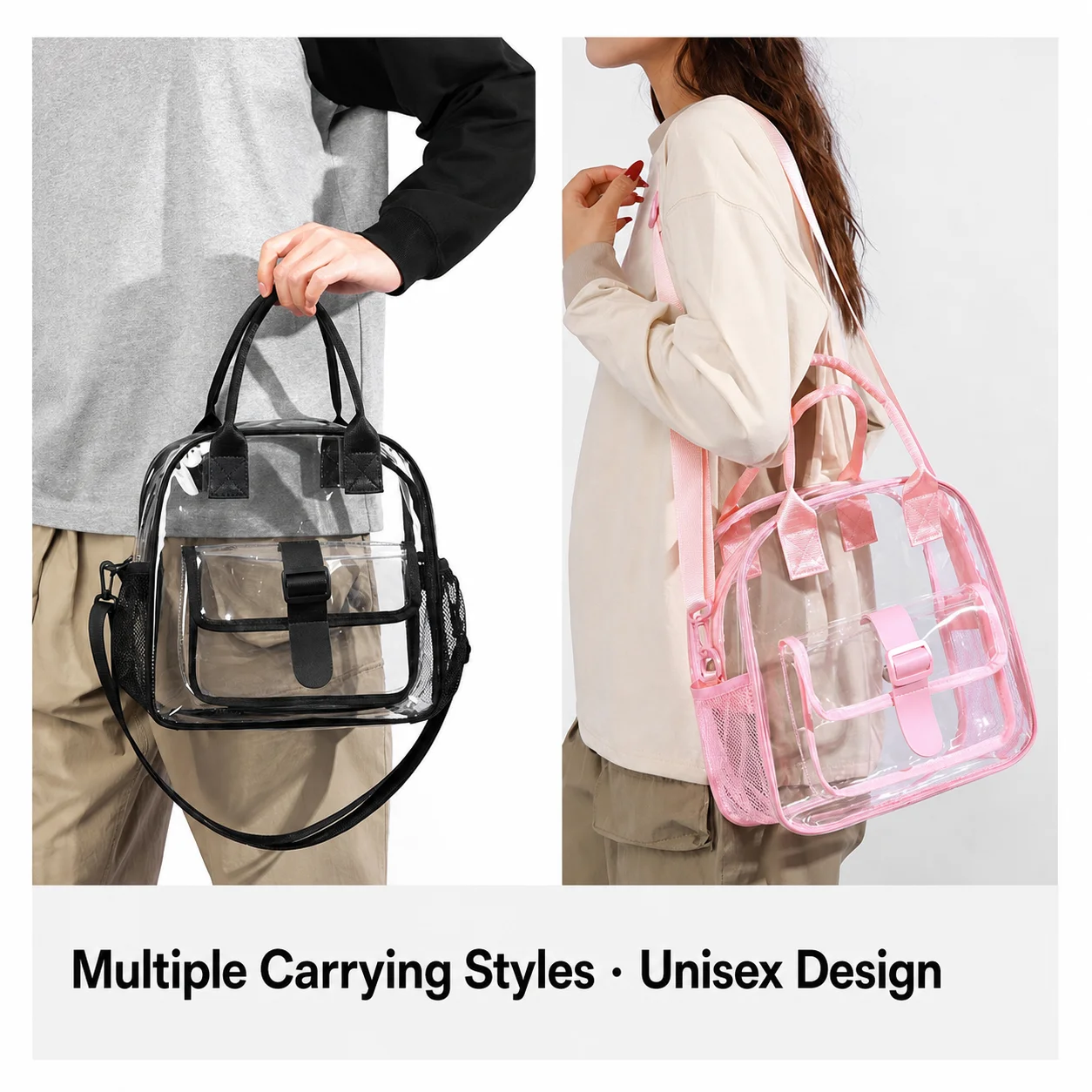 PVC Shoulder Bag Transparent Body Design with Colored Shoulder Straps Fashionable Versatile Capacity Portable Messenger Bag
