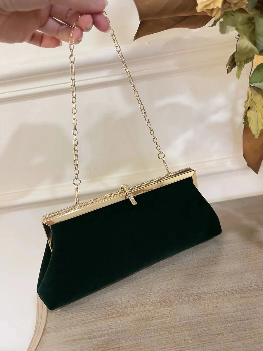 Black Velvet Dinner Clutch Wedding Party Handbag Annual Meeting Small Bag With Formal Purse Single Shoulder Fashion Evening Bag