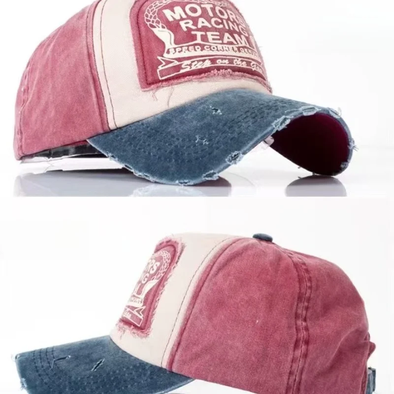 MOTOS Fashion Patchwork Color Washed Denim Baseball Cap Coated Snapback Hip Hop Hat for Outdoor Sun Protection image 4