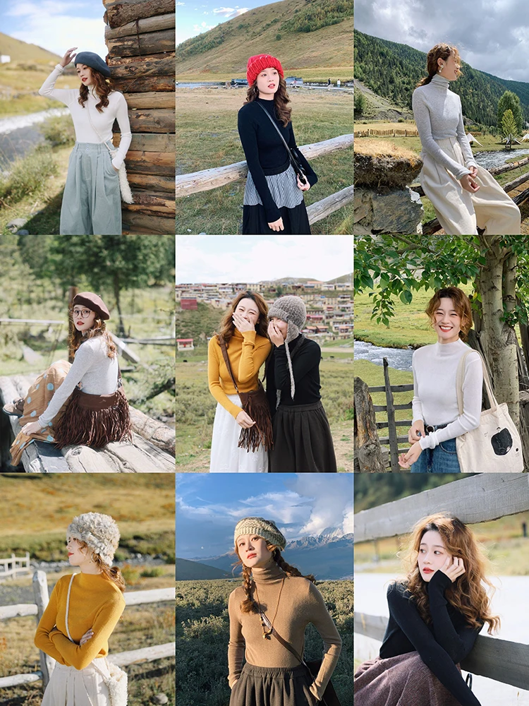 

Hua Ji B904 Женский белый цвет с высоким воротником, длинный све, смесь шерсти, облегающий базовый слой, трикотаж, повседневный свободный крой, осень-зима