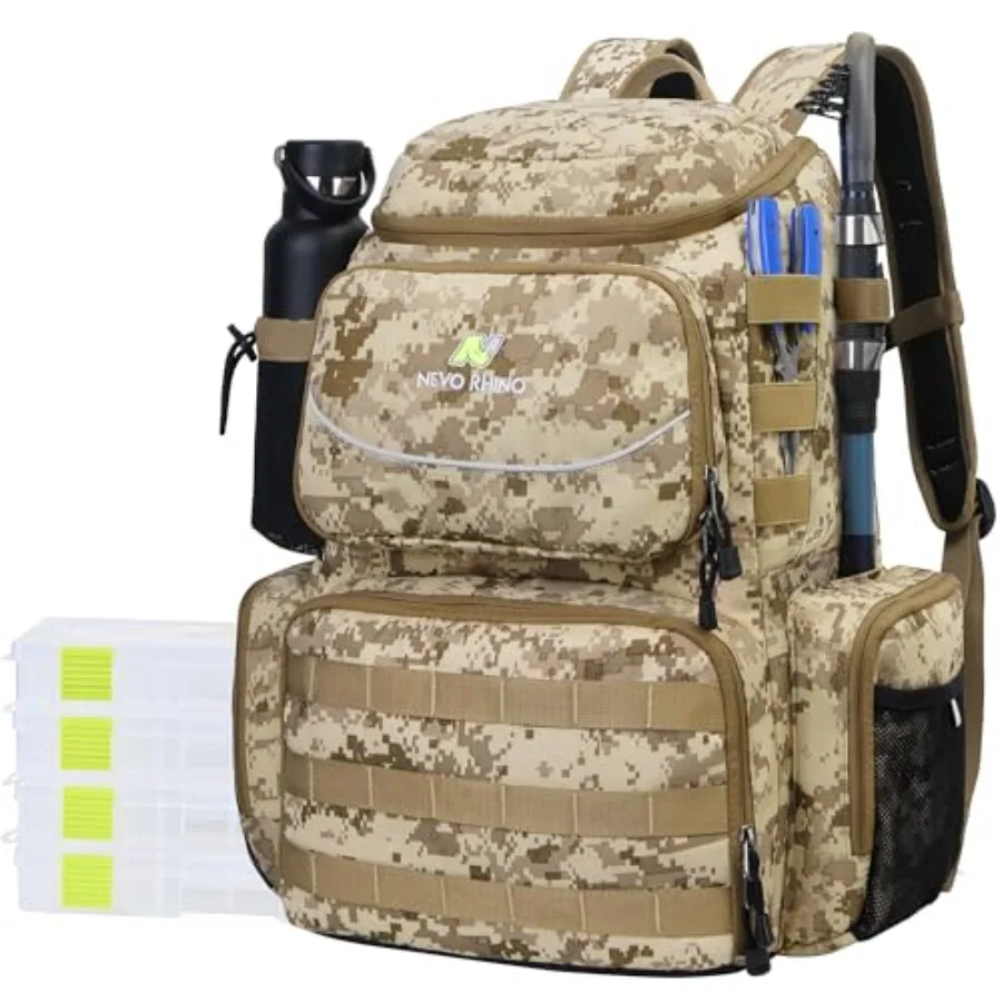 

N NEVO RHINO Fishing Tackle Backpack 40L with Rod Holders Waterproof Rain Cover Outdoor Tackle Bag Black