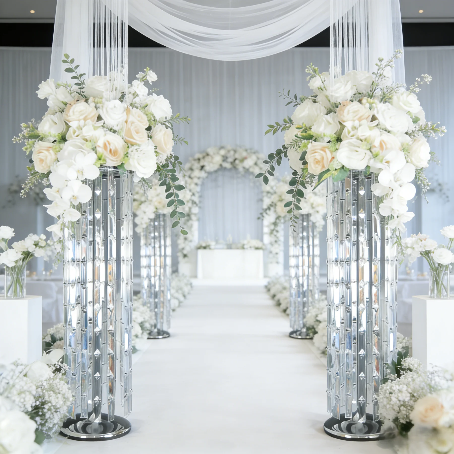 

10PCS Silver Metal Flower Vases Crystal Table Centerpieces Bouquet Display Stand for Wedding Party Event Home Decoration