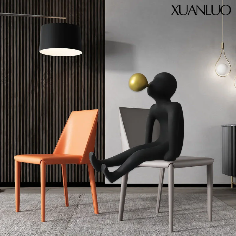Minimalist Abstract Cartoon Sculpture Living Room Decorative Bubble-Blowing Figure Soft Furnishing Resin Artwork