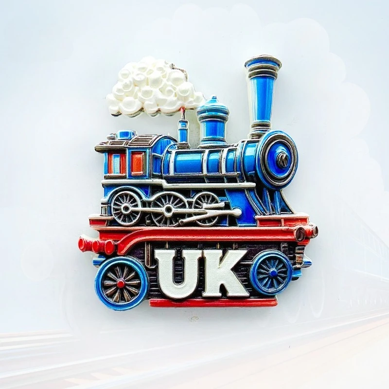 British Steam Train Fridge Magnet - Elegant 3D Blue Locomotive Unique UK Heritage Souvenir for Travel & Vintage Home Decor