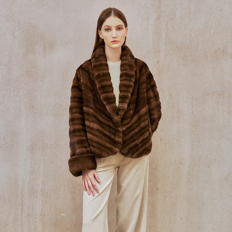 Ftangaiur Winter Import Swan Velvet Mink Fur Coat Pearl Color Turn-Down Collar Mink Coat Women Short Natural Real Mink Fur Coats