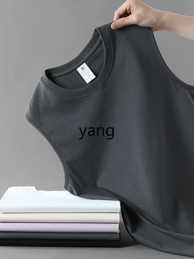 LMM Camiseta blanca de algodón de alta gama con cuello redondo, chaleco sin mangas, chaleco deportivo para fitness para hombre