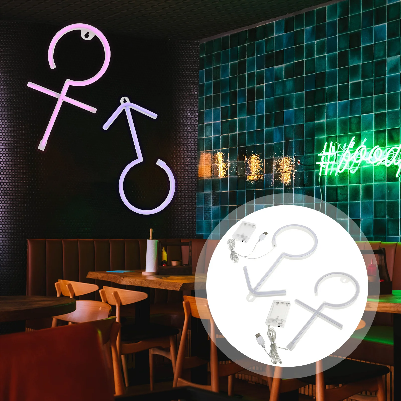 

2Pcs Neon Light Wall Mounted Gender Logo LED Neon Sign Romantic Night Lamp Bar Club Decor LED Night Light USB Powered
