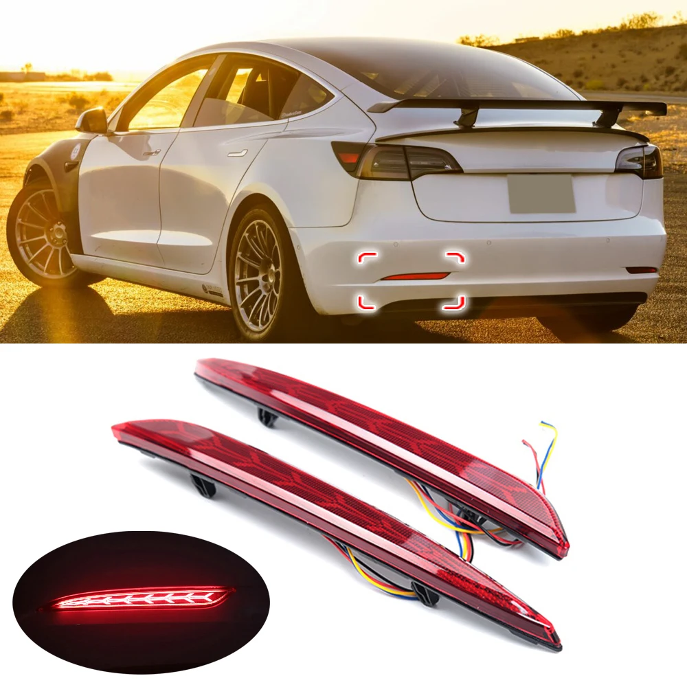 Car LED Rear Bumper Bar Light Replacement Turn Signal Indicators Accessories Fog Light For Tesla Model 3 2017-2021