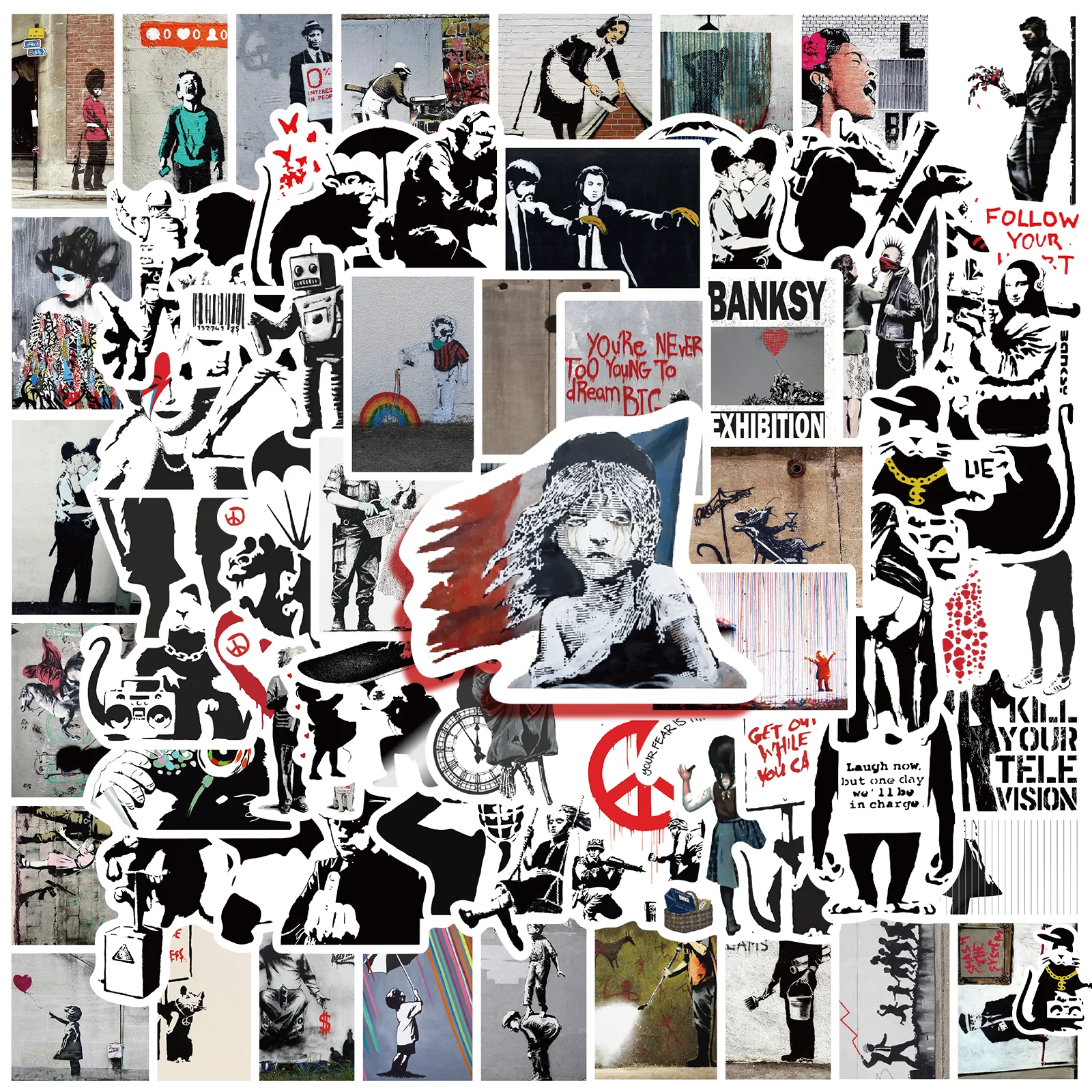 67PCS Banksy Art Graffiti Vinyl Stickers Decals for Water Bottle Laptop Skateboard Scrapbook Luggage Kids Toy