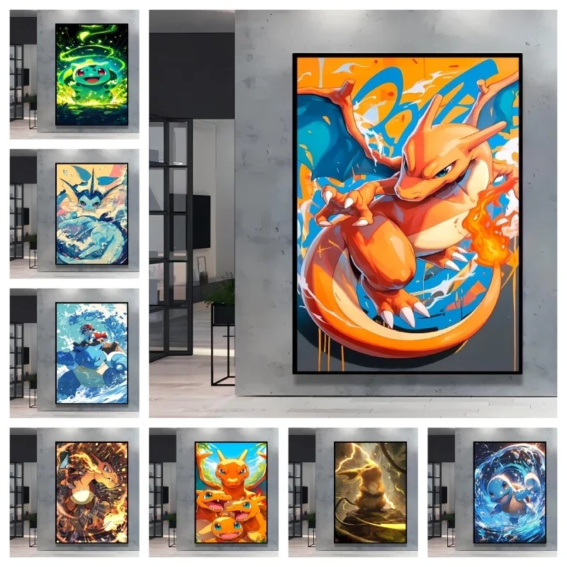 Print on Canvas Pokemon Charizard Decoration Painting High Quality Poster Bright and Clear Colors Home Living Room Decor Mura