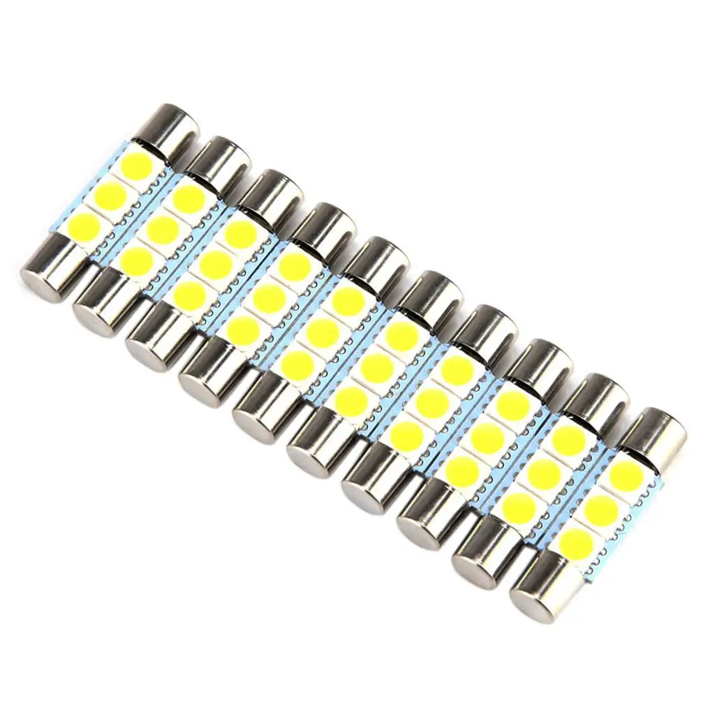 10X White Festoon 28mm-31mm Fuse 5050 3SMD SunVisor Vanity Mirror LED Light