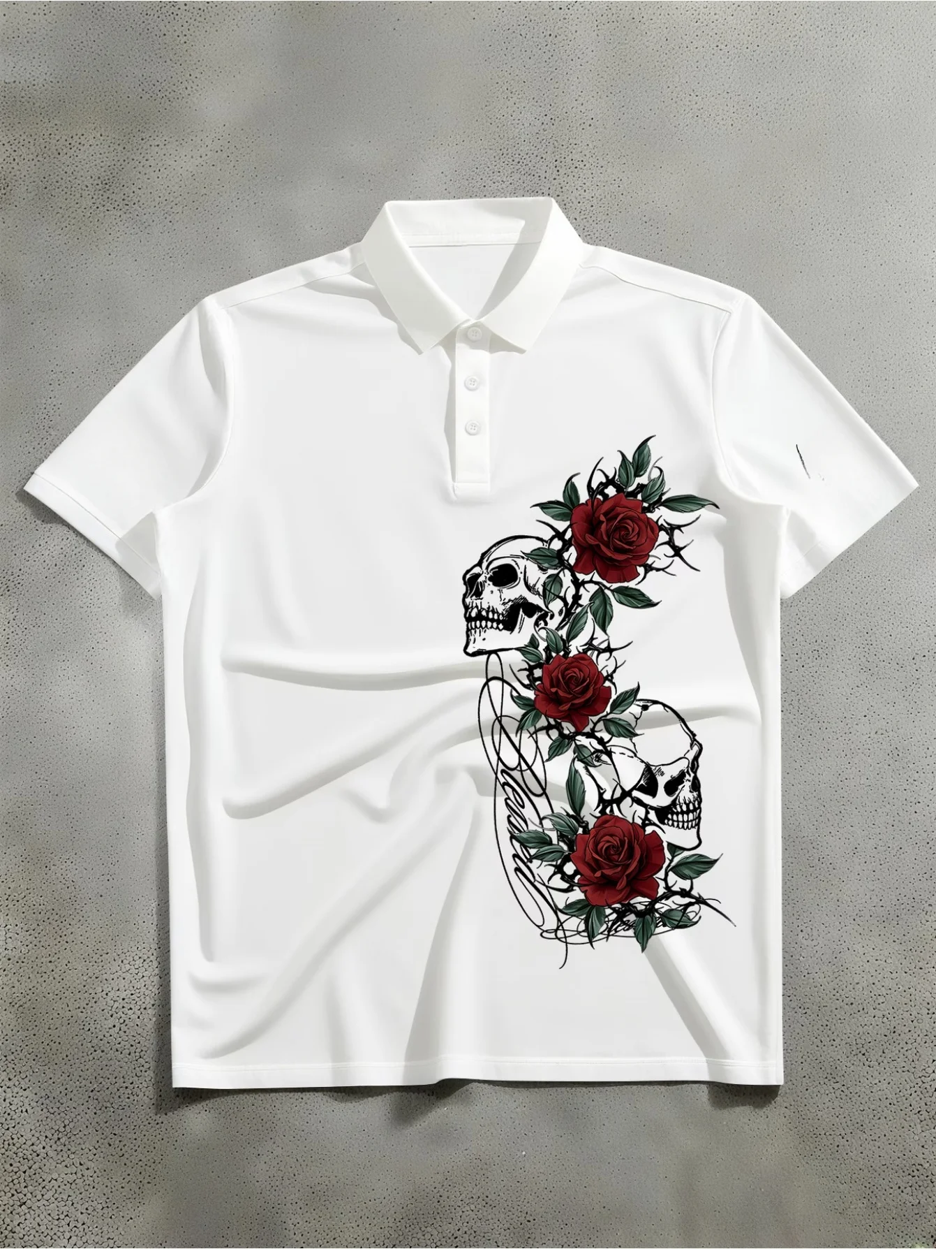Summer T-shirt Casual Fashion Retro Classic Short Sleeved T-shirt Skull Red Rose Pattern Polo Shirt Y2K Trendy Street Comfort
