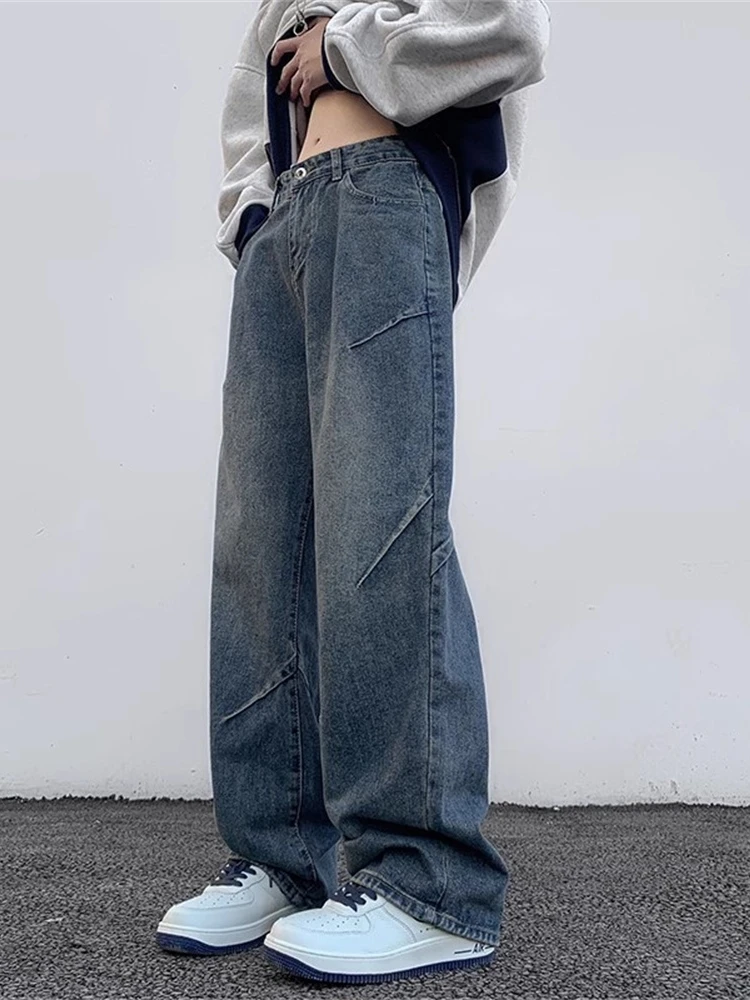 

Мужские джинсы в стиле ретро, синие, американского кроя, оверсайз, свободные, прямые, широкие штанины, молодежный тренд, весна-осень