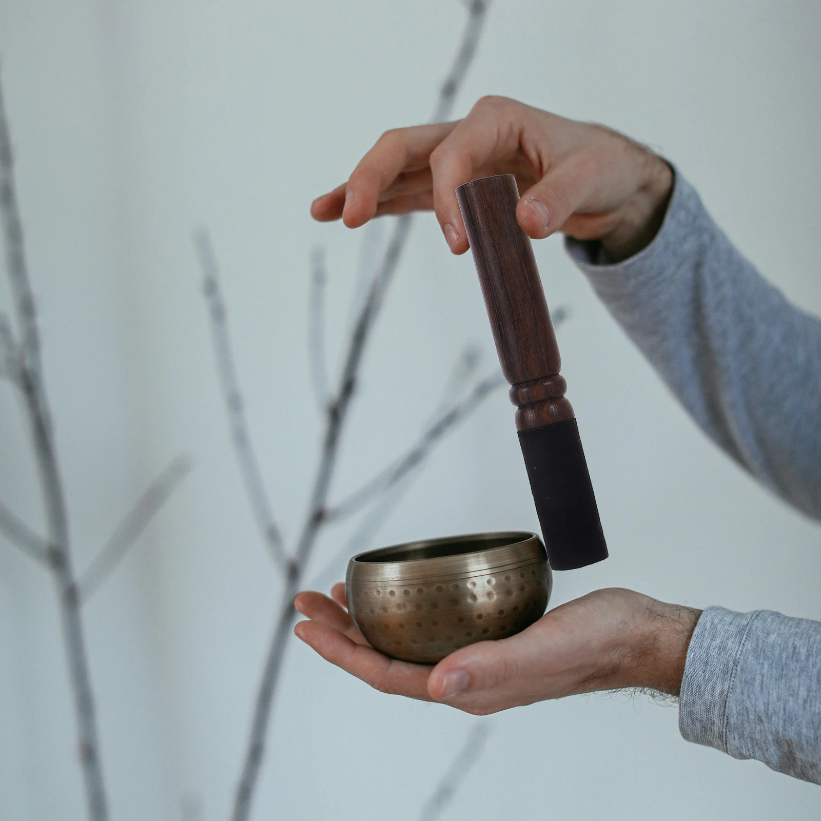 

2Pcs Portable Wood Mallet Singing Bowl Felt Striker Wooden Sound Bowl Stick Components