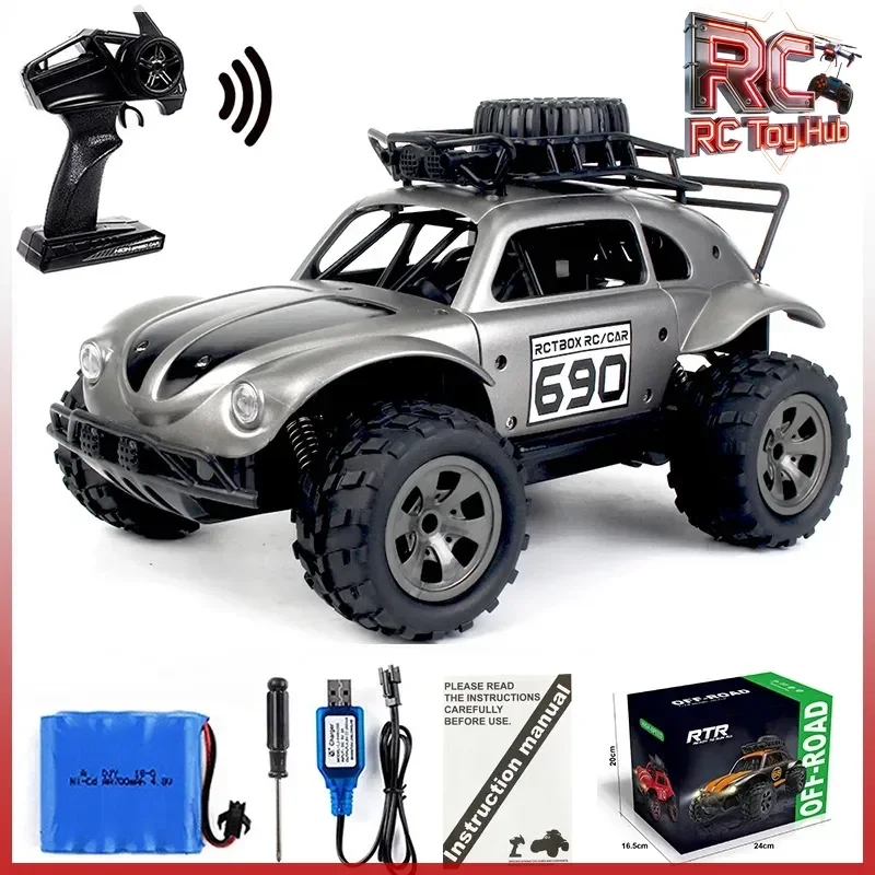 RC Remote Control Beetle Off Road Climbing Car High Speed 1 18 Scale Rechargeable Led Lights All Terrain Racing Oversized Tires