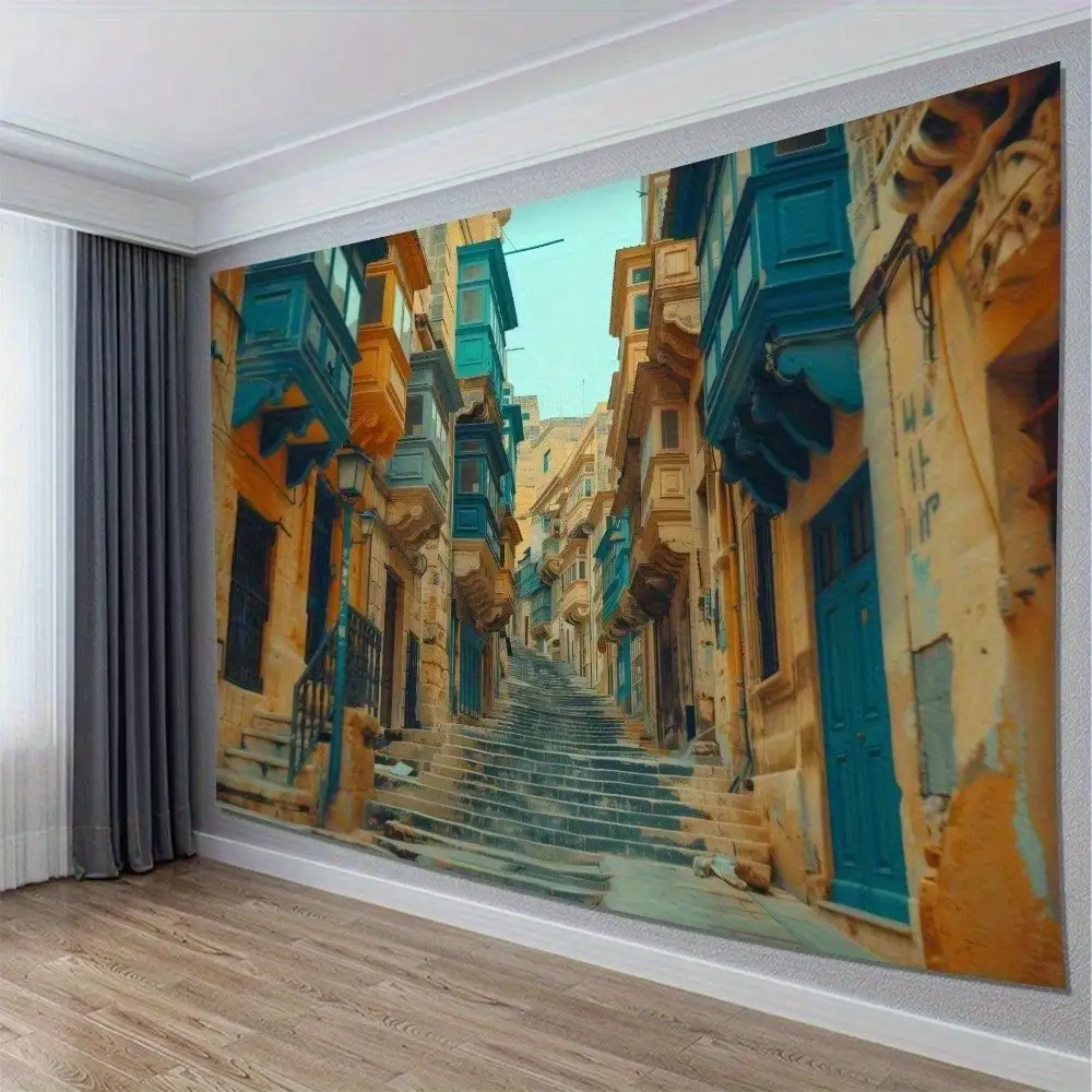 1pc Old Town Tapestry Mediterranean Alley Wall Hanging European Cityscape Living Room Decor Back-to-school season Autumn gifts