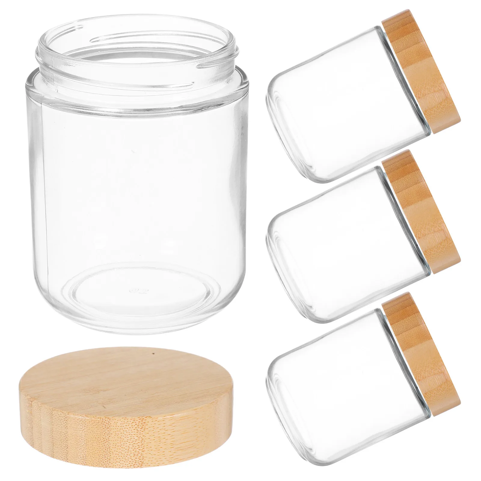 4Pcs Sturdy Glass Canisters with Bamboo Lids Airtight Seal for Kitchen Storage Rice Flour Sugar Candy Cookies Coffee Beans Tea