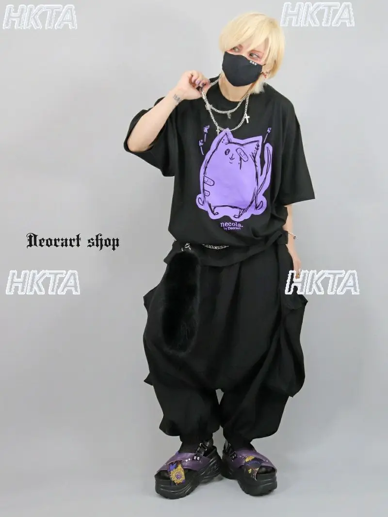 เสื้อยืดแขนสั้นพิมพ์ลายน่ารัก สไตล์โกธิคสุดเท่ห์ สำหรับผู้หญิงและผู้ชาย รุ่นใหม่ล่าสุดสำหรับฤดูร้อน ทรงหลวม สีดำ เสื้อยืดผู้หญิง