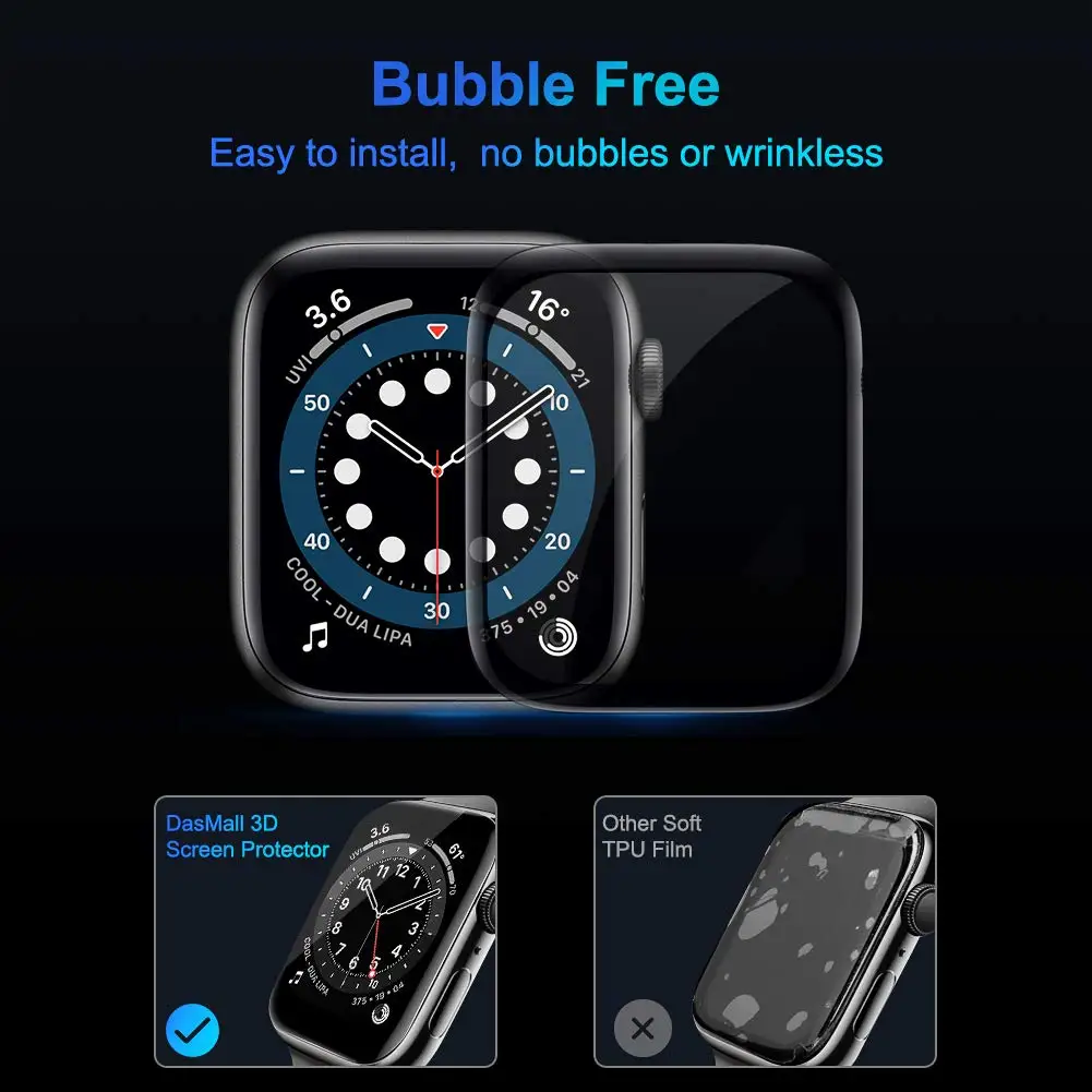 Protector de pantalla de cristal blando para Apple Watch, 44mm, 45mm, 41mm, 38mm, 42mm, 9D HD, película completa iWatch series 6 5 3 8 7 se, 40mm, accesorios