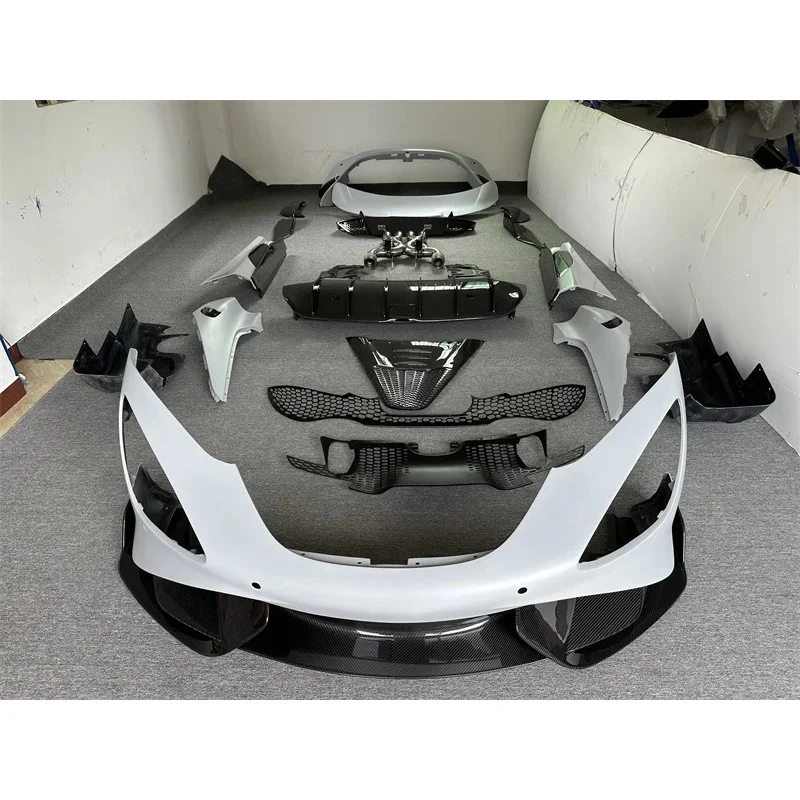 طقم هيكل من ألياف الكربون طراز 765LT 720S Upgrd 765LT المصد الأمامي المصد الخلفي أنبوب عادم سبويلر خلفي