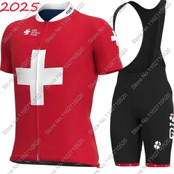 Suit Fdj Swiss Team Cycling Jersey Set 2025 Mens Red Clothing Road Bike Shirts Bicycle Bib Shorts MTB Wear Ropa Ciclismo