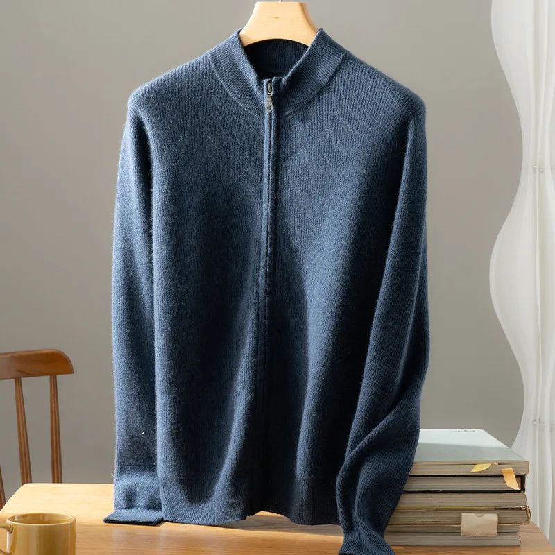 New Autumn Winter Men Cashmere Cardigan Stand Collar Thick Jacket Top