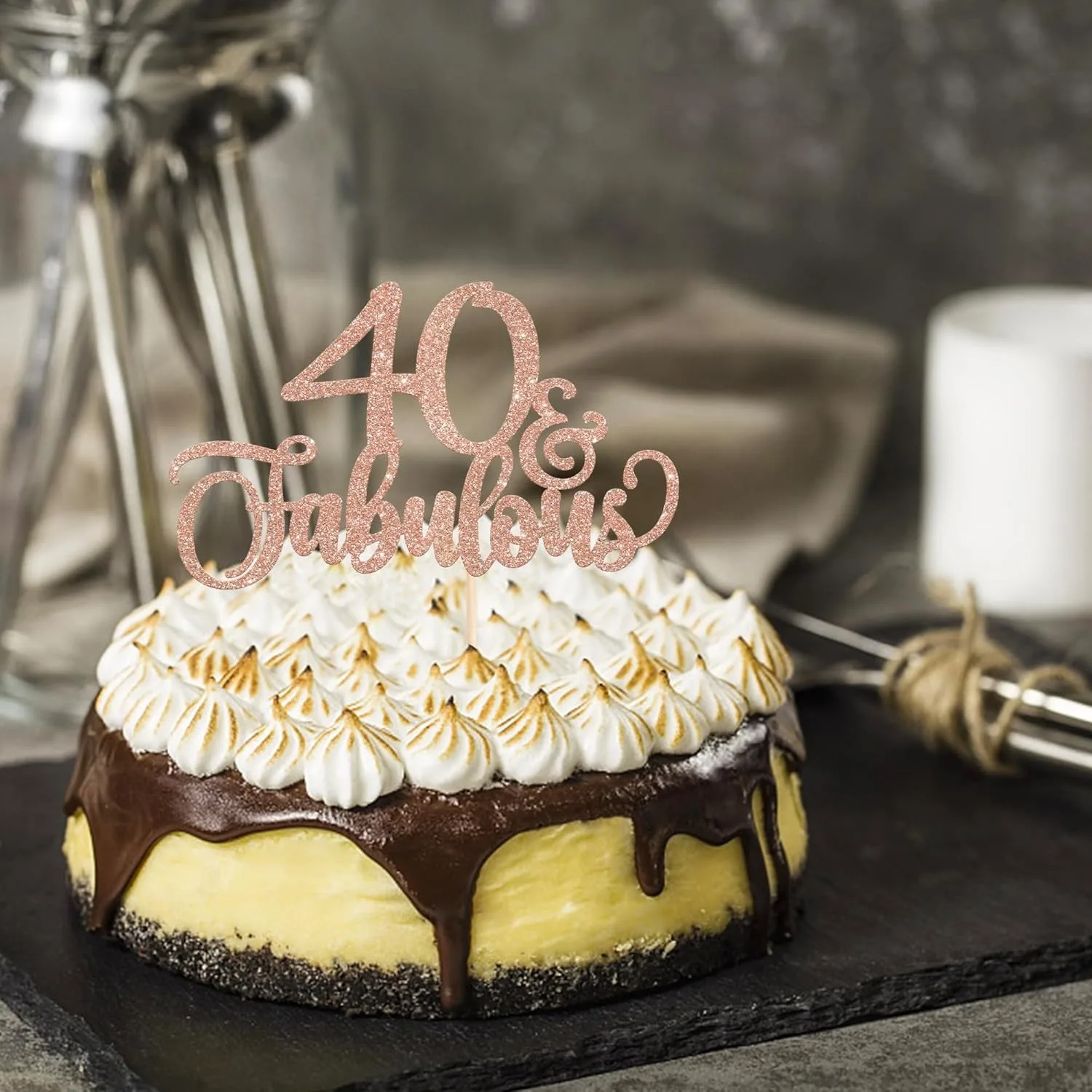 1 Stück glitzernder Champagner-Kuchendekor für den 40. und fabelhaften Stil – Kuchendekorationen zum 40. Geburtstag für Partyzubehör – Detail 15