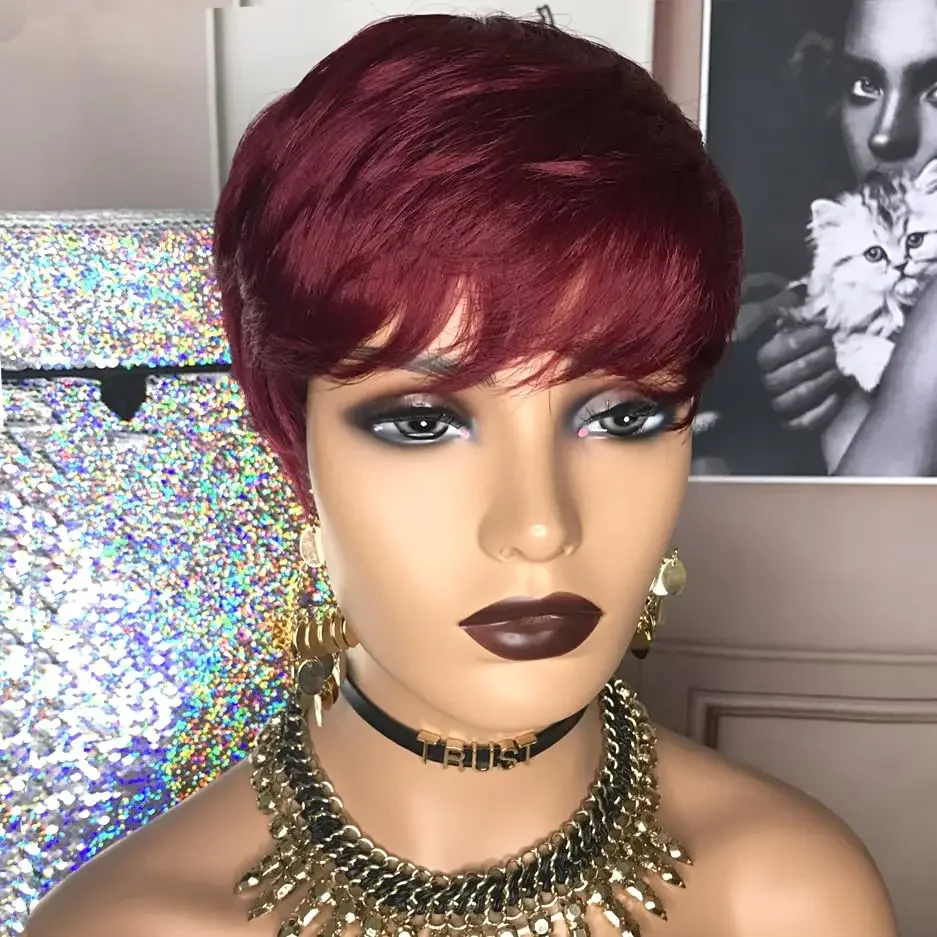 باروكات شعر قصيرة، شعر مستعار بقصات عابث، باروكات قصيرة مستقيمة للسيدات باللون الأسود، باروكات صناعية قصيرة للنساء الأمريكيات من أصل أفريقي