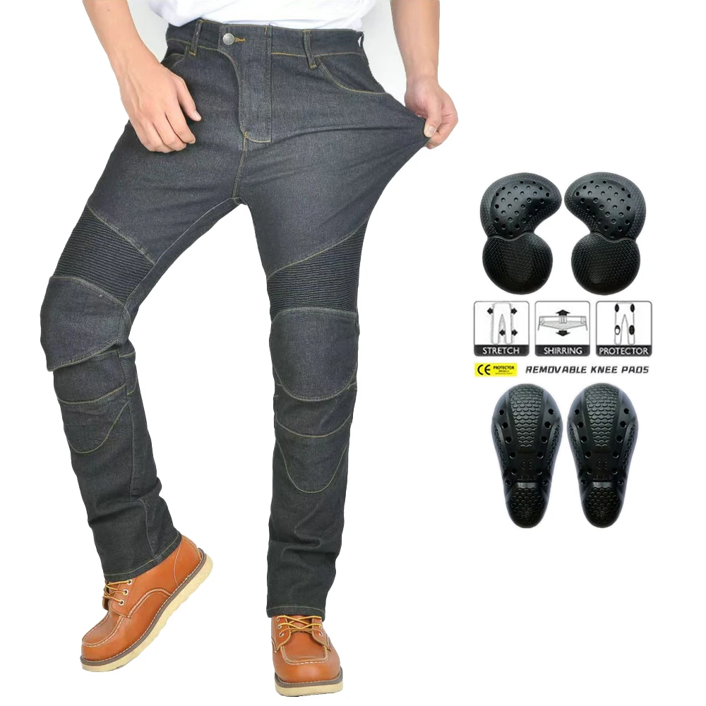 

2025 New Straight Elastic All Seasons Motorcycle Riding Jeans Anti-fal Level 2 Gears Motorcycle Rider Racing Black Denim Pants
