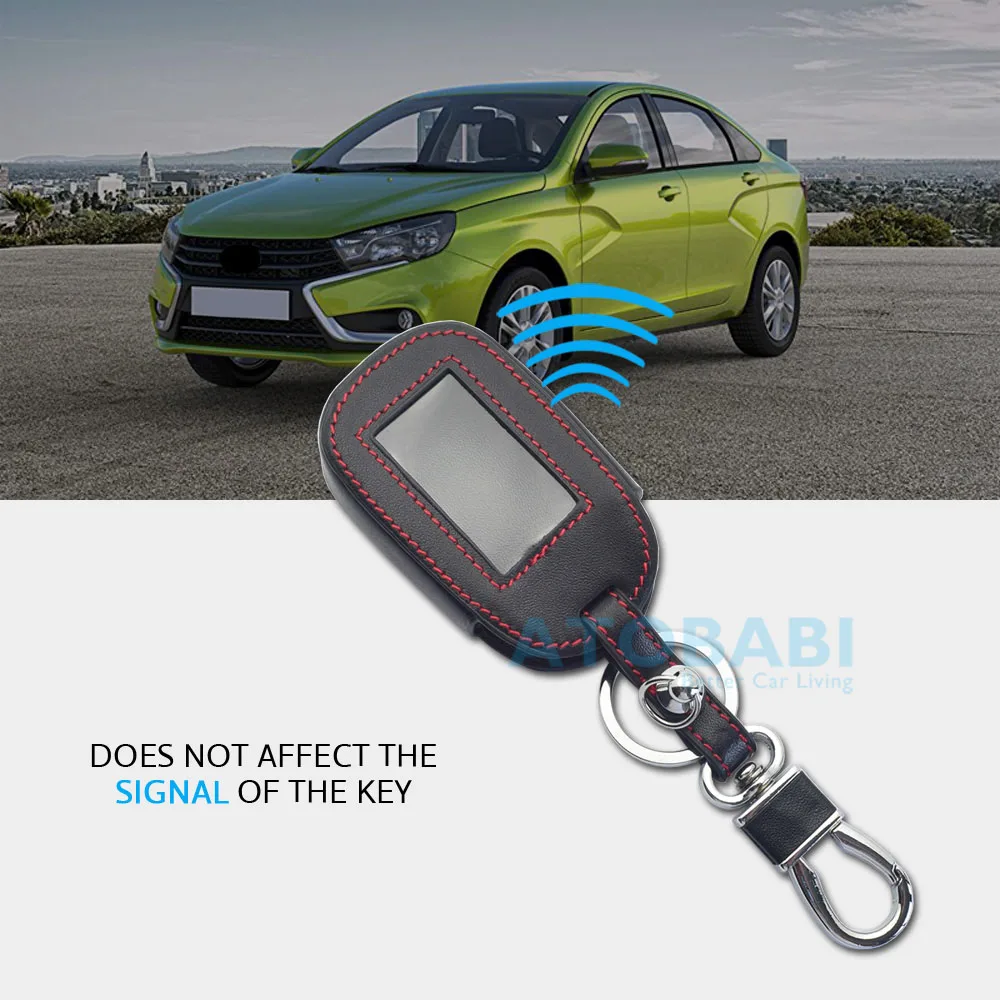 Leather Car Key Case For StarLine B92 B62 B64 B95 Two Way Car Alarm LCD Remote Controller Protect Cover Keychain With Key Ring