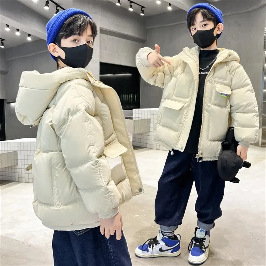 

2-12Y Fashion Boys Coat Winter Children Jacket Khaki Black Green Thick Warm Down Clothes Kids Zipper Hooded Outerwear