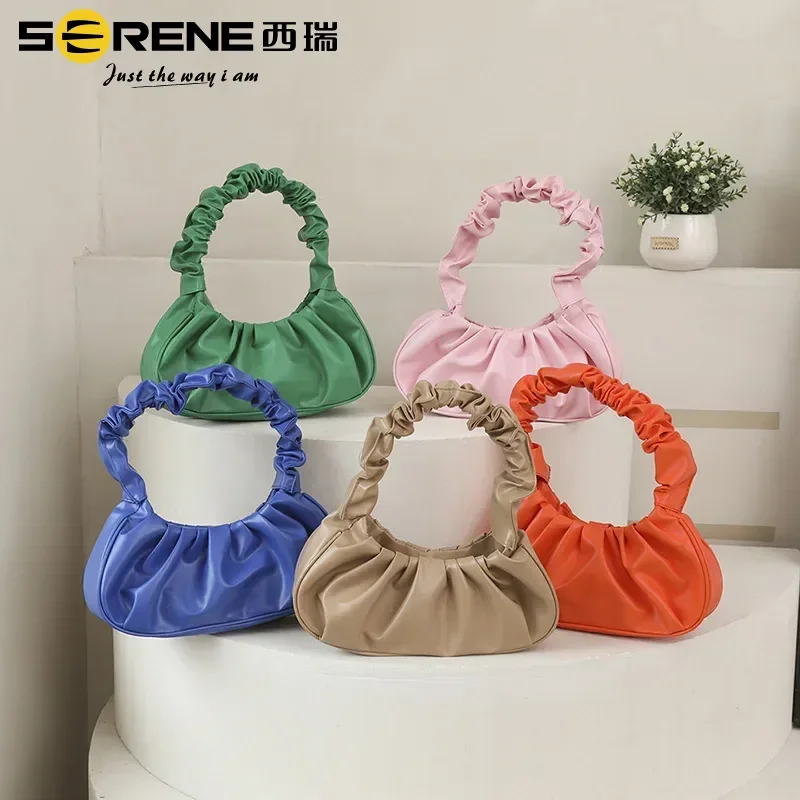 

PU handbag, outdoor candy colored pleated bag, internet famous cloud bag, women single shoulder underarm bag