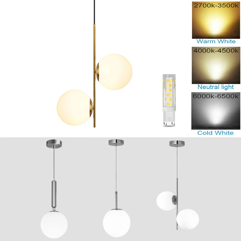 İskandinav cam küre G9 LED kolye ışıkları altın siyah lüks yatak odası asılı lamba Modern oturma yemek dekor ışık fikstür