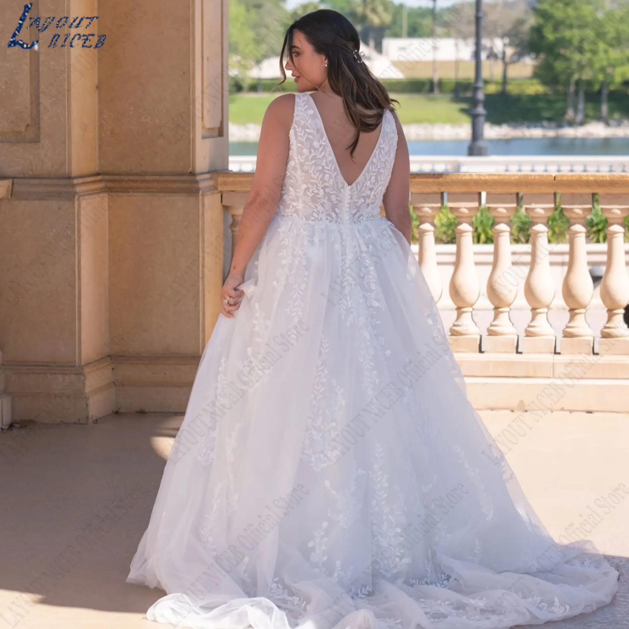 Vestido de novia sin mangas con tirantes finos, traje de novia de talla grande con apliques NICEB, corte en A, tul, espalda descubierta y botonesCalcomanías niceb vestidos de novia de gran tamaño sin mangas y tirantes