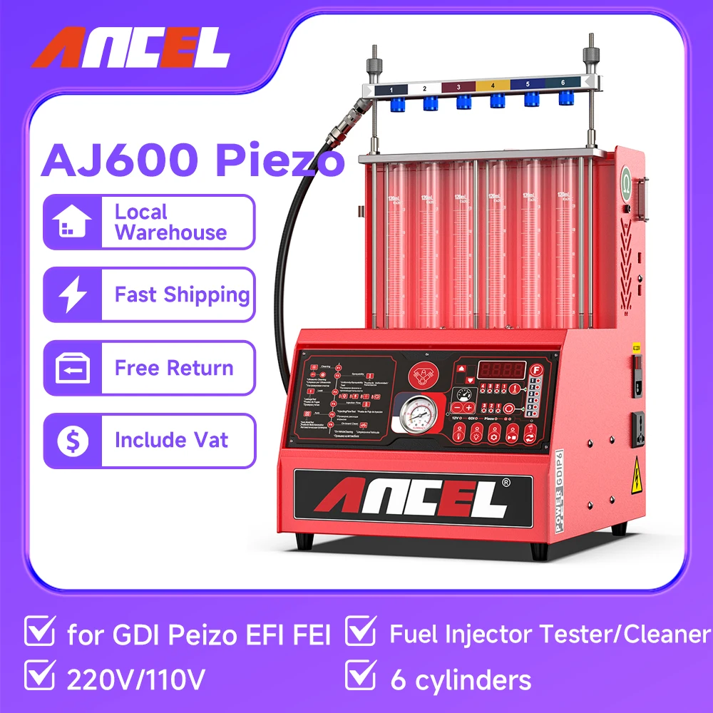 

ANCEL AJ600 GDI Piezo Fuel Injector Tester and Fuel Injector Cleaner 6-Cylinder Leakage test for gasoline Car 110V /220V