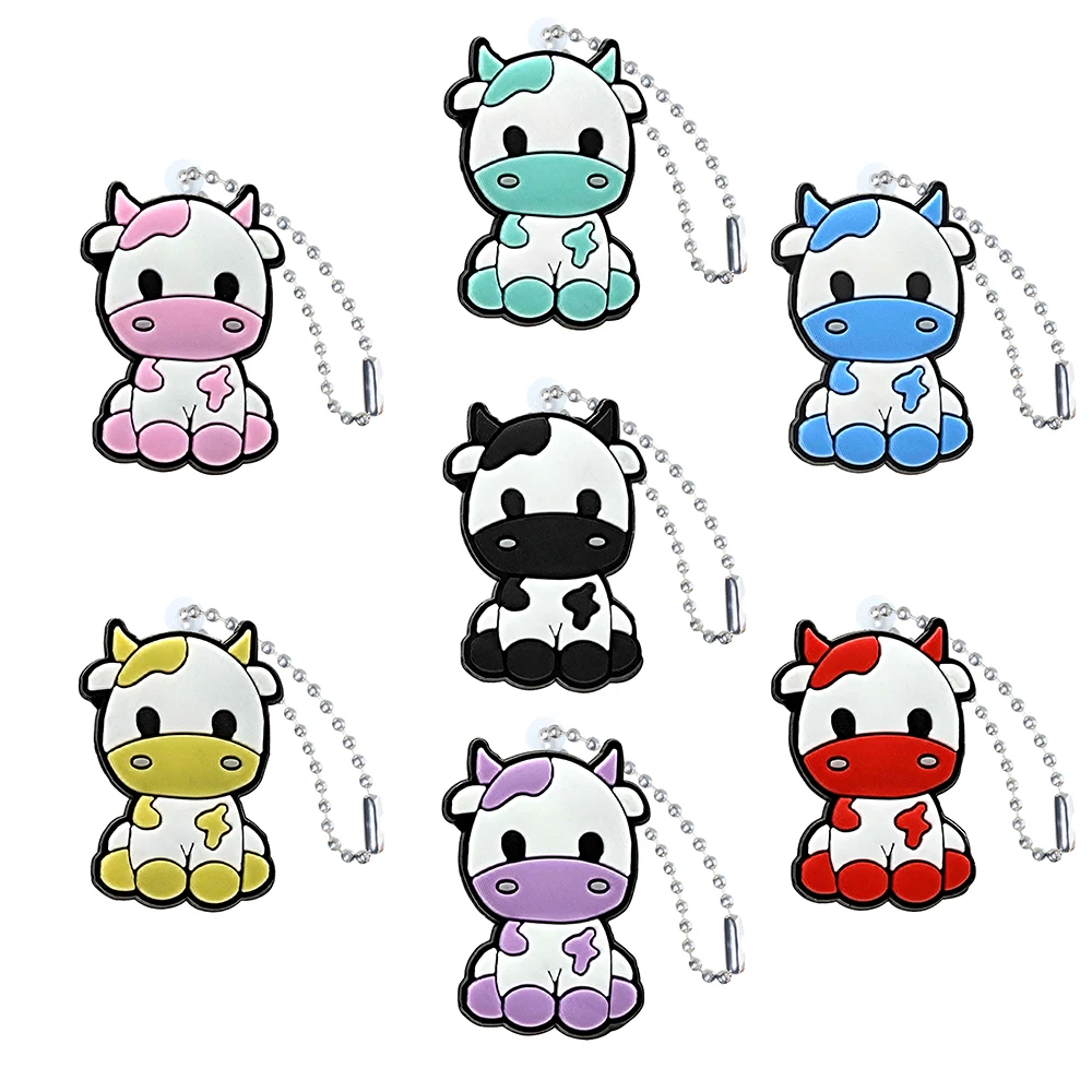 7/9PCS Set Cute knives Animals Keychain Kawaii Cow Cat Unicorn Keyring Car Key Accessories Cup Handle Pendant Friends Key Gifts