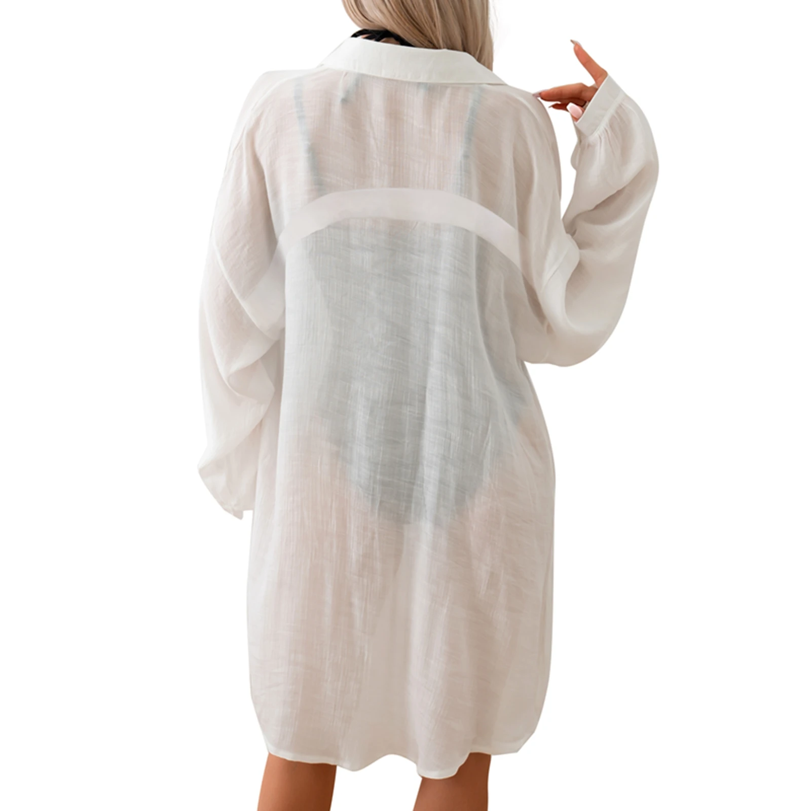 

Женская длинная Пляжная накидка, однотонная накидка для плавания с лацканами и пуговицами, купальник, накидка для бикини, накидка для купания