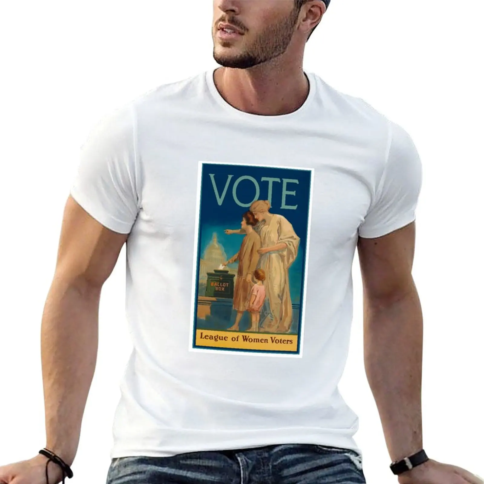 Póster vintage (circa 1920) de la Liga de Mujeres Votantes - Camiseta con estampado de VOTE, camisetas gráficas para hombre