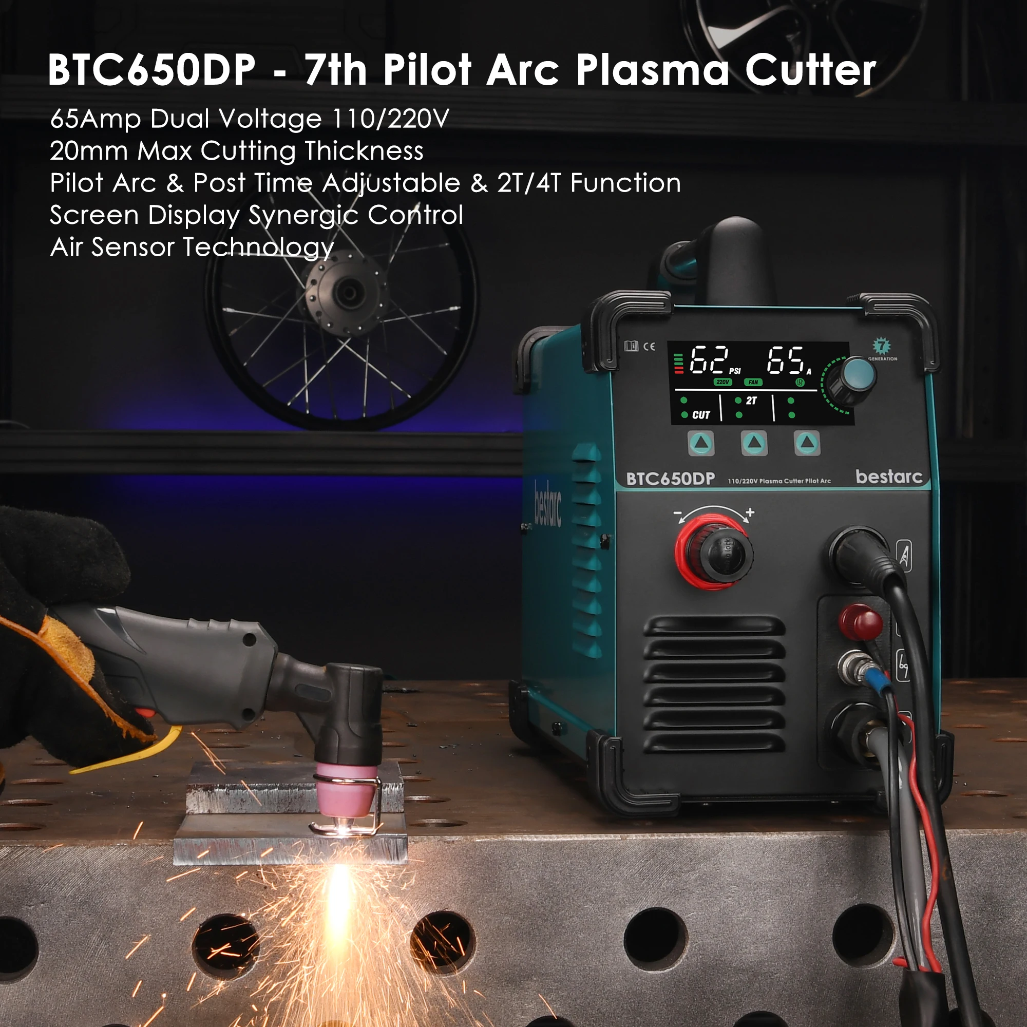 bestarc Plasma Cutter, Pilot Arc BTC650DP 7th Generation 65Amps Screen Display Dual Voltage 110/220V Digital Plasma Cutter