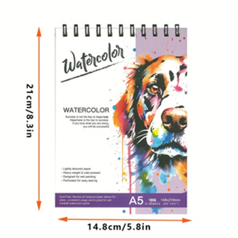 A5 Plus Size Spiral Bound Watercolor Sketchbook, Thick Paper Ink-proof Lay Flat Design, Ideal for Art  Painting & Holiday Gifts