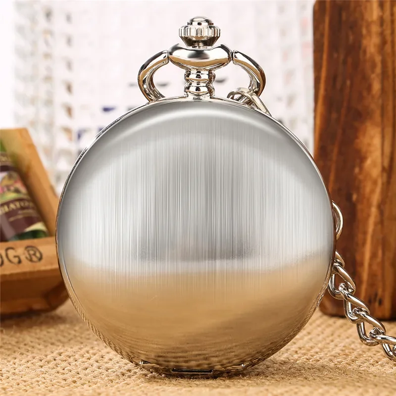 Silver Full Hunter Pocket Watch Matte Case Roman Number Automatic Mechanical Clock with Pendant Chain Clock for Men Women Gift