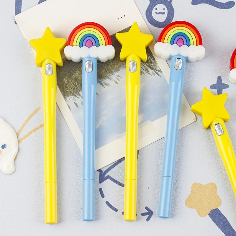 40PCS  Creative Cute Cartoon Star Rainbow Cute Small Lamp Styling Pen Student Writing Smooth Black