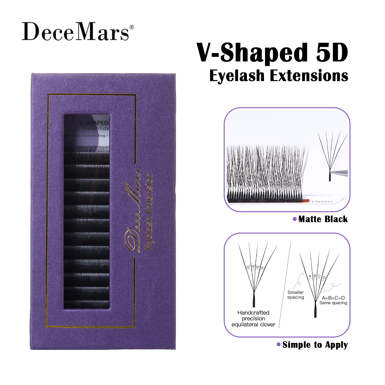 

Наращивание ресниц DeceMars V-образной формы 5D, матовый черный цвет, 12 рядов/лоток