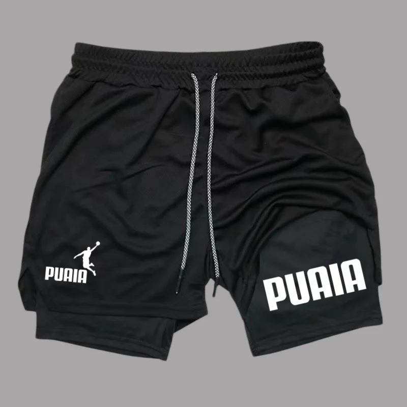 Summer breathable 2-in-1 double-layer shorts men's elastic compression shorts quick drying multifunctional shorts