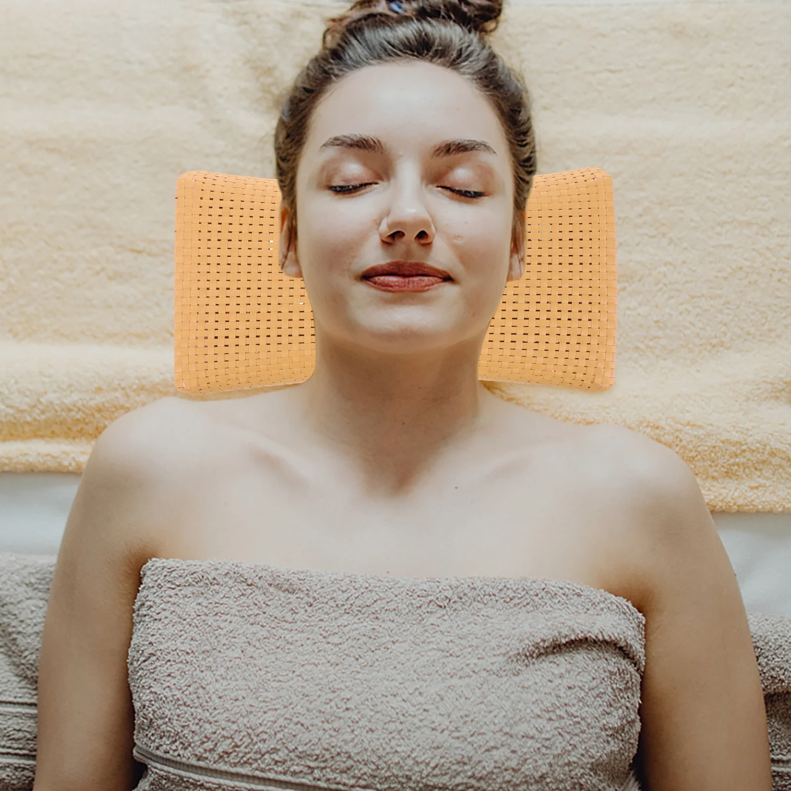 

Simulated Woven Sauna Pillow Neck Cushion Breathable Ergonomic Design Sauna Room Pillow Elderly Sleeping Neck Rest