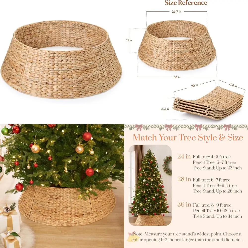 

Large Woven Water Hyacinth Tree Base Cover for Christmas Home Decoration with Cord Cut-Out