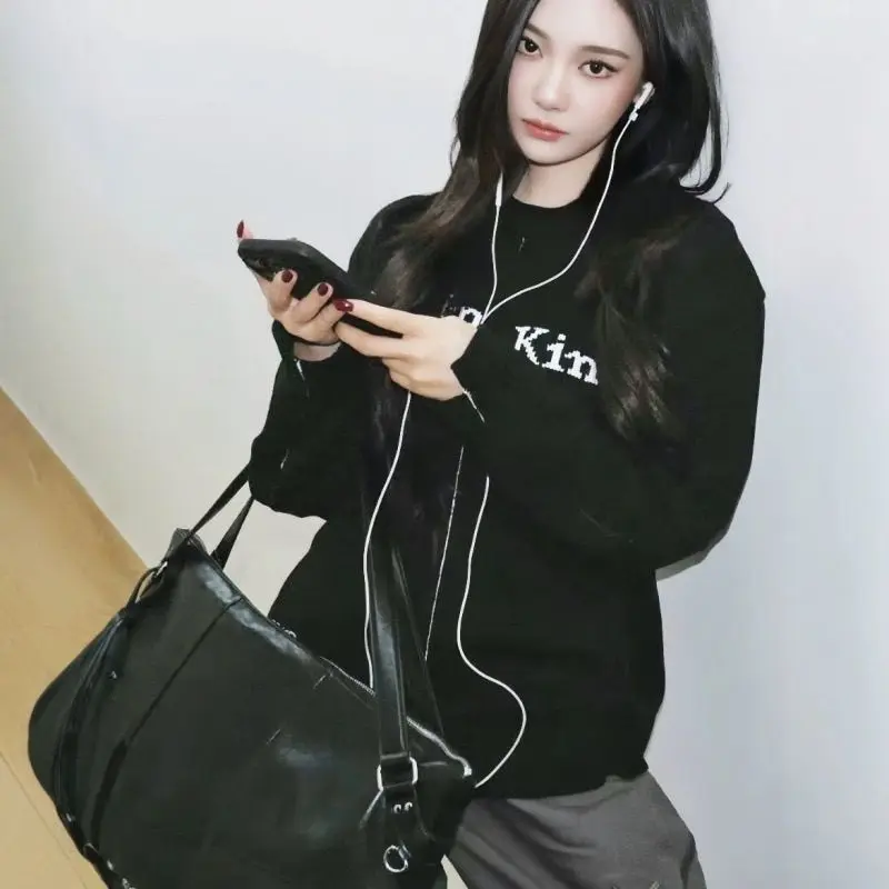 Korean Streetwear Brand Matin Kim Knitwear Celebrity Style MK Irregular Letter Pullover Sweater Couple Matching